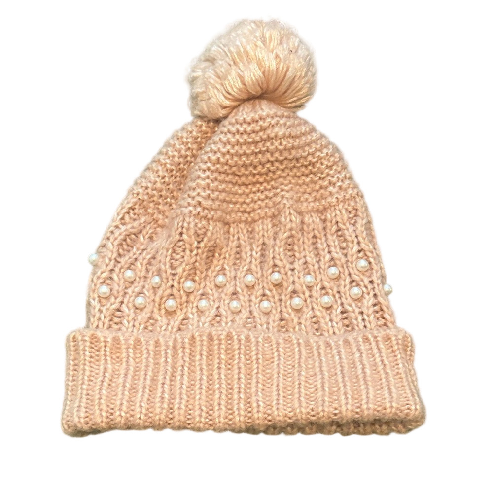 Betsey Johnson Hat Beanie Camel Tan Pearl Accents One Size